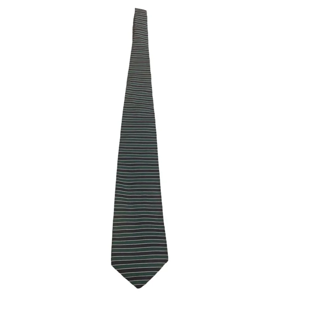Brooks Brothers Makers Mens Green Black Striped Silk Handmade Tie USA Preppy